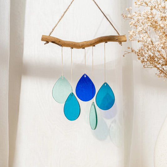 Chimes: Stained Glass Droplets on DriftWood (Three Colors)