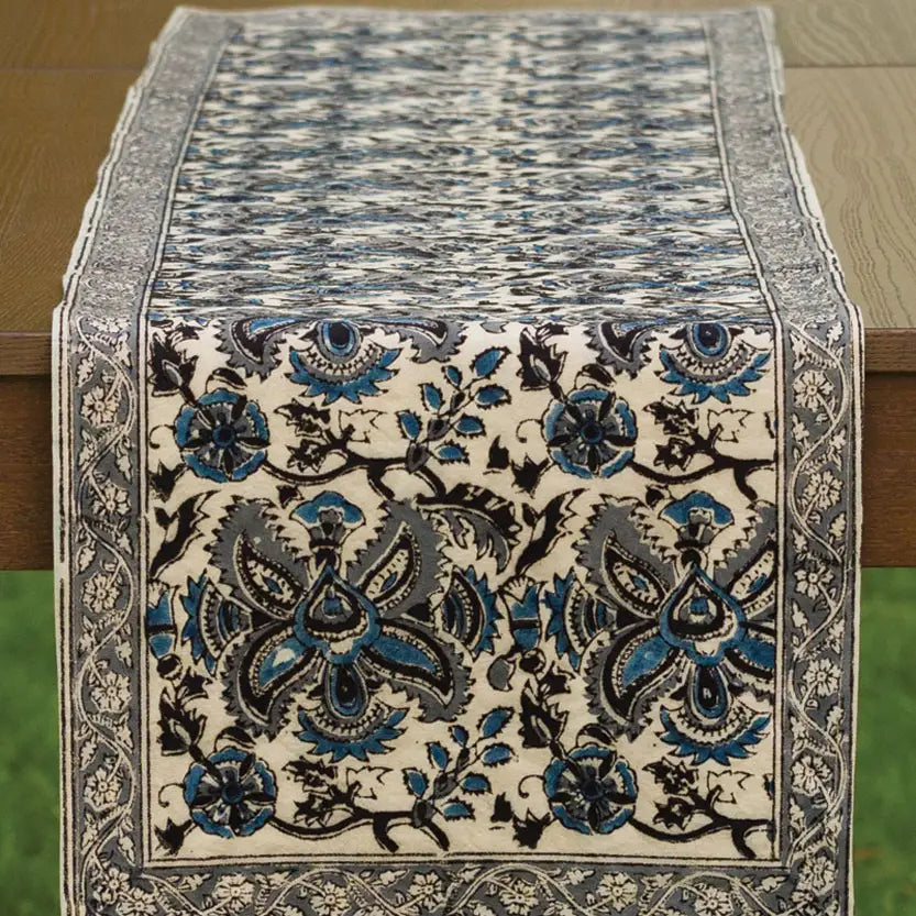 Table Runner: Blue & Silver Kalamkari
