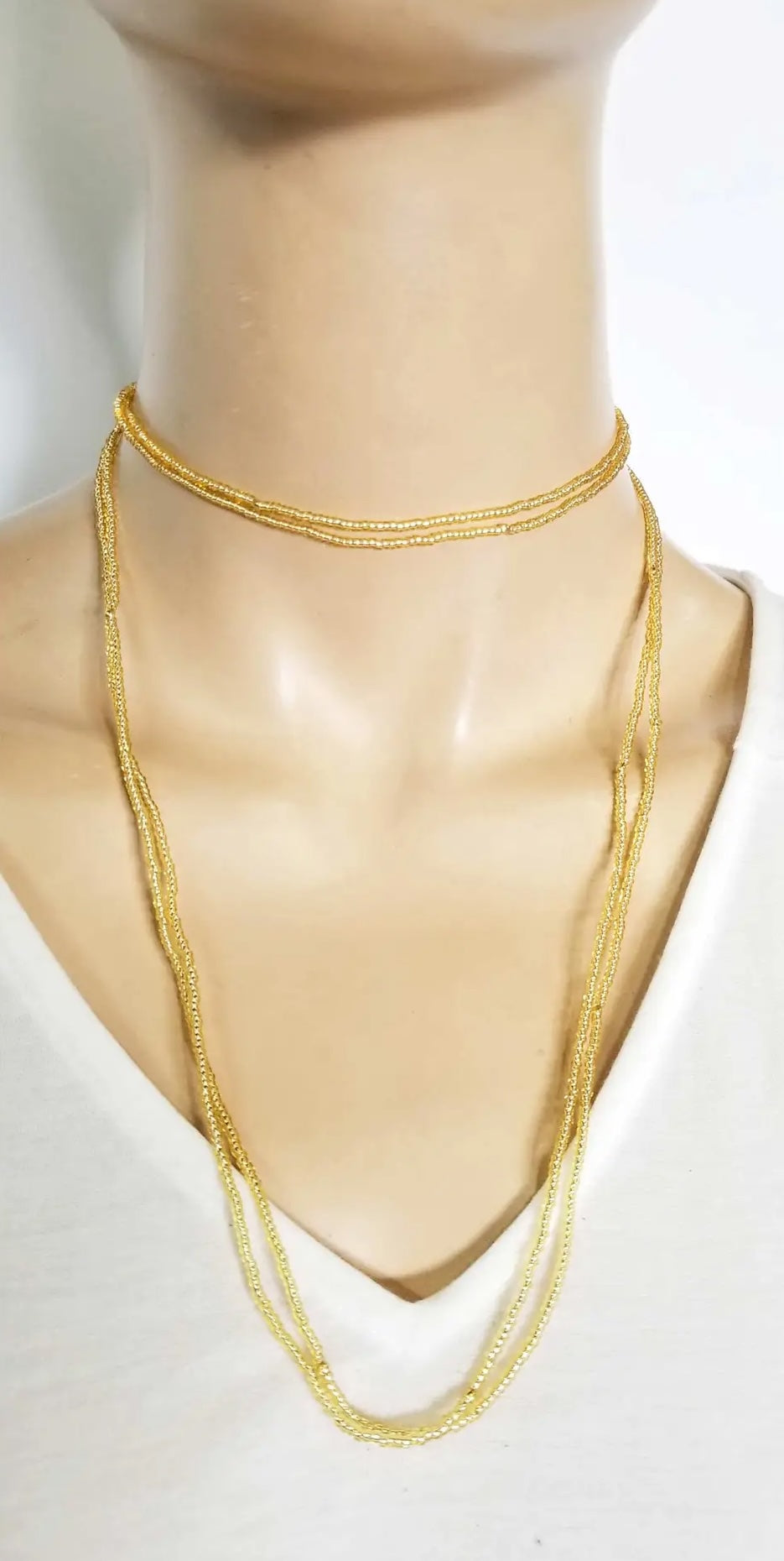 Necklace: Extra Long Beaded with Gold Tone Accent
