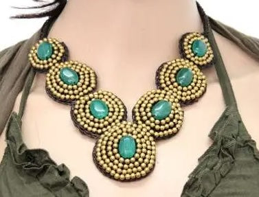 Necklace: Hand Stitched & Brass Beaded Necklace