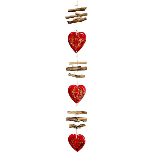 Chime: Wooden Hearts with Driftwood and Stones