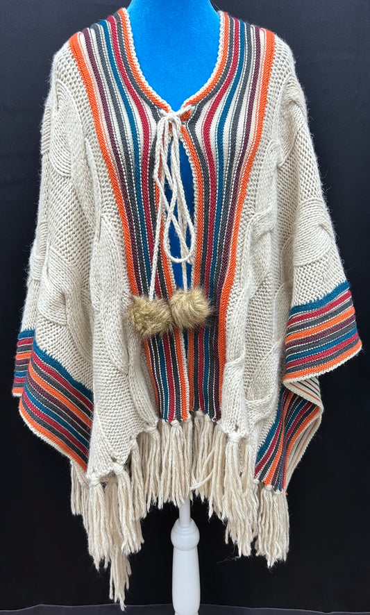 Poncho: Cream and Multi-Color Striped Lucky Brand (Second Chances)