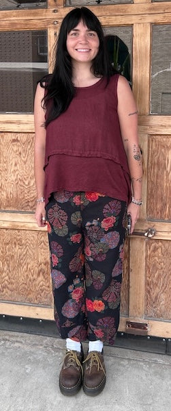 Pants: Loose Fit Cropped Floral