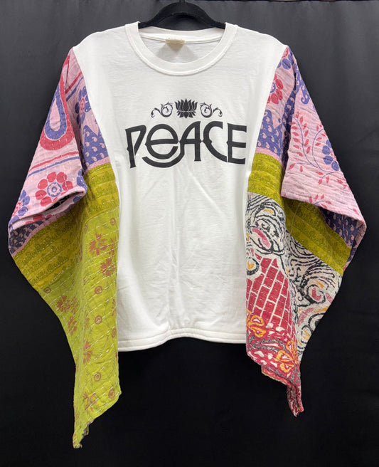Upcycled Kantha Tee: Fur Peace Ranch "Peace" (Black & White)