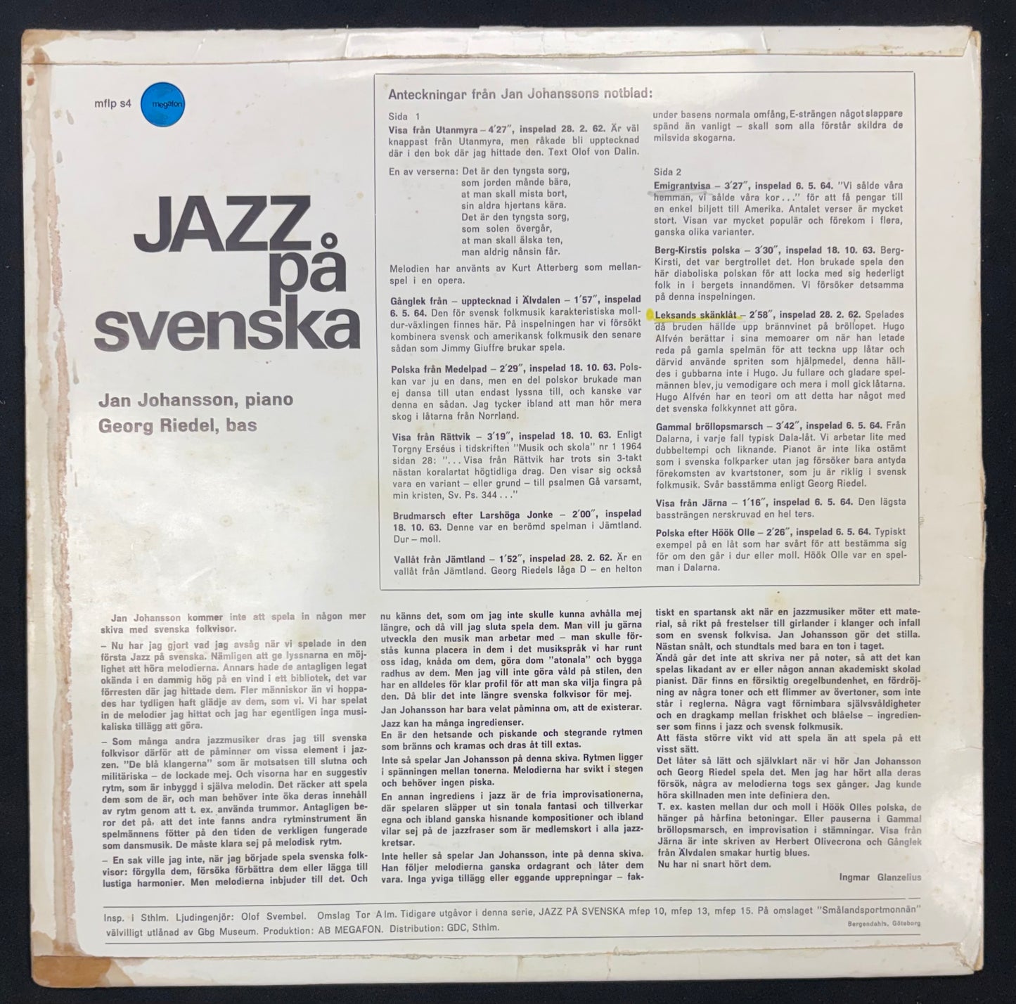 International: Johansson, Jan  – Jazz På Svenska (JK)