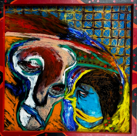 Malles Meje: Haggling Over The Price of Dope 16.5 x 16.5 (Acrylic on glass - Frame made by Jorma)