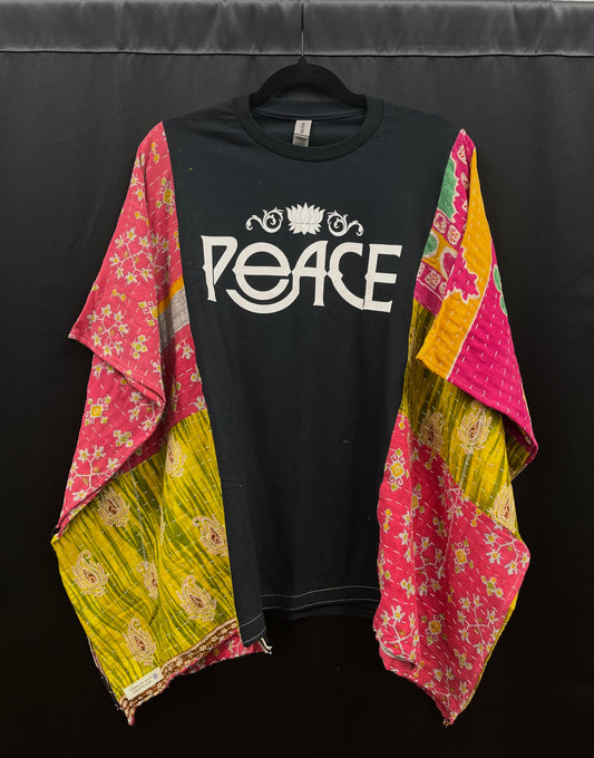Upcycled Kantha Tee: Fur Peace Ranch "Peace"