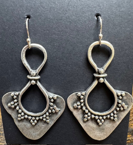 Earrings: Silver Hammered Triangle with Embellishments