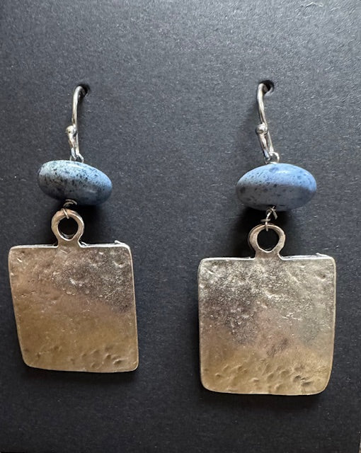 Earrings: Lapis with Hammered Silver