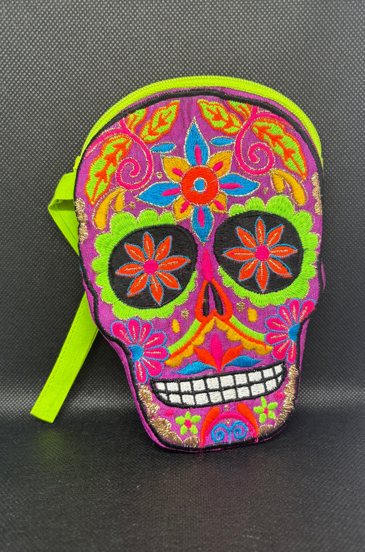 Coin Purse: Skull Embroidered (Various Colors)
