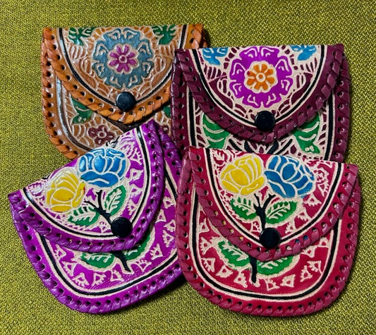 Coin Purse: Leather Flower Snap
