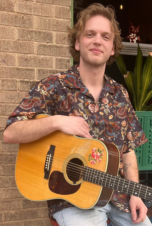 Men's Short Sleeve Shirt: Dragons and Peonies