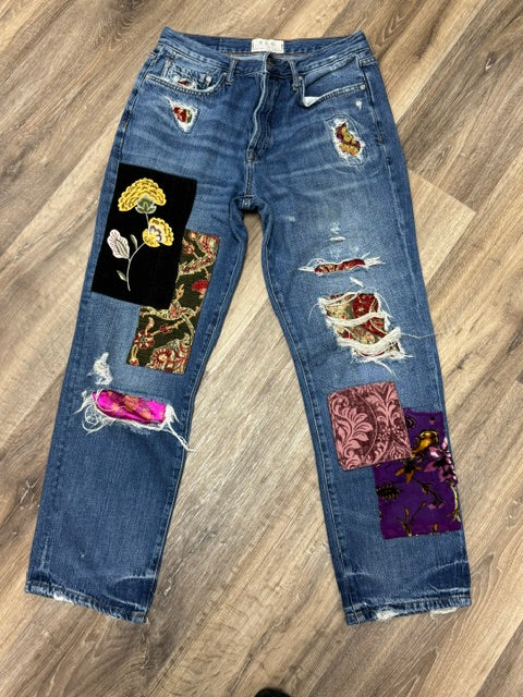 Denim: Free People Embellished Patchwork Jeans (Second Chances)