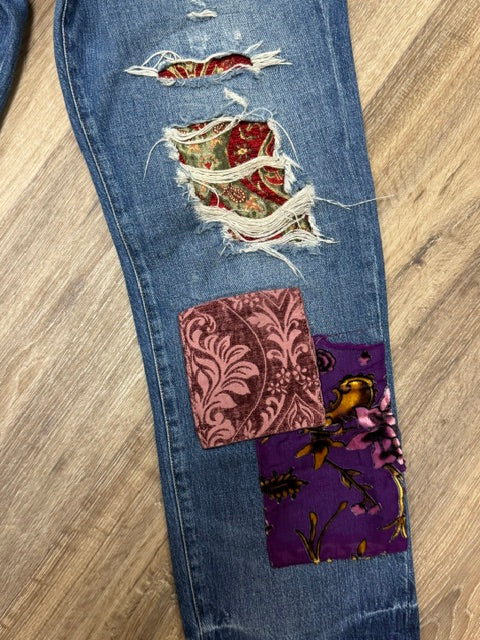 Denim: Free People Embellished Patchwork Jeans (Second Chances)