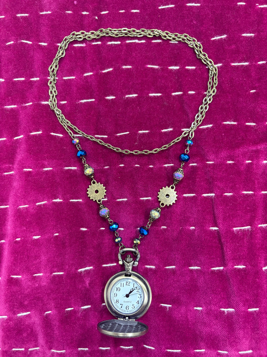 Pocket Watch: Blue/Multi Stones