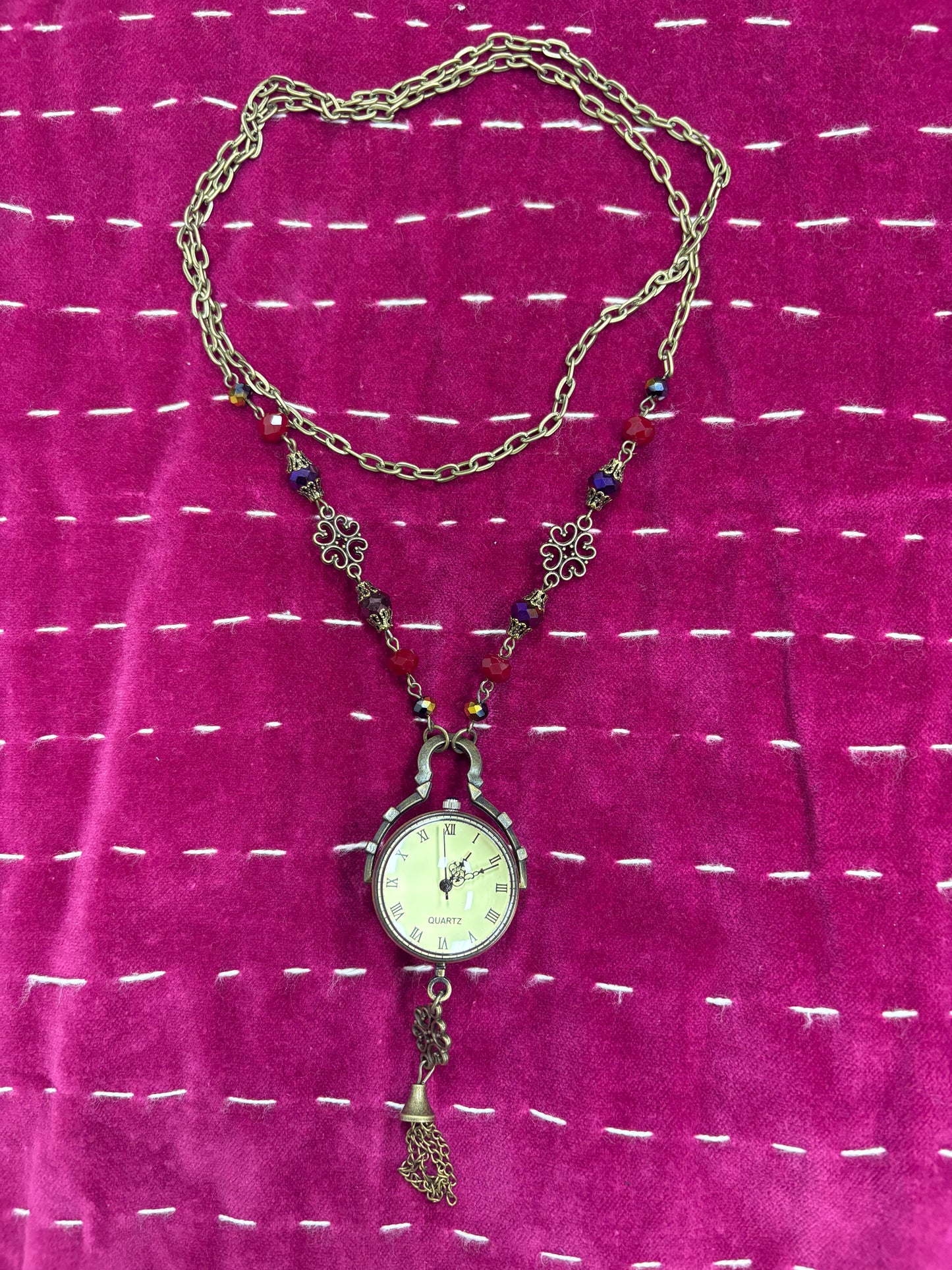 Pocket Watch: Red/Purple Stones Magnifying
