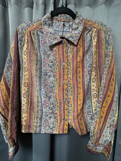 Blouse: Upcycled Vintage Long Sleeve Button Up Shirts (Various Designs)