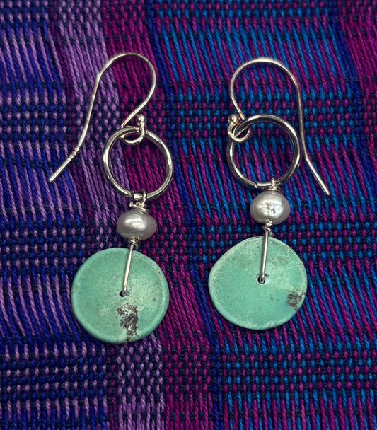 Earrings: Drop with Turquoise and Pearl