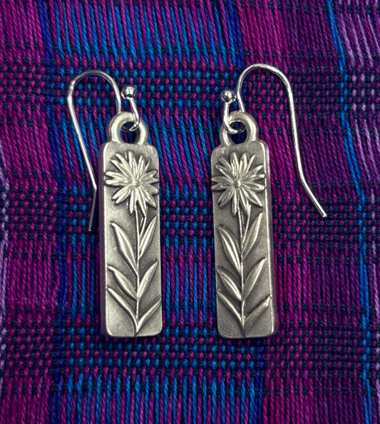 Earrings: Silver Drop with Daisies