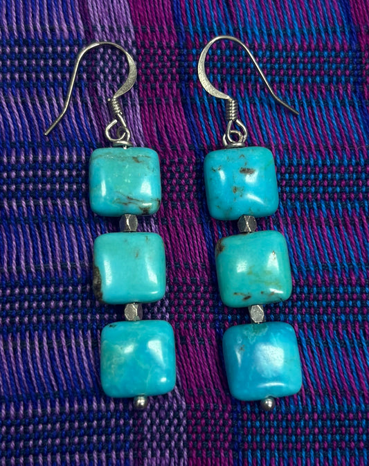 Earrings: Three Turquoise Stone Drop