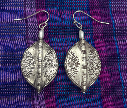 Earrings: Large Silver Drop with Pearl Finding