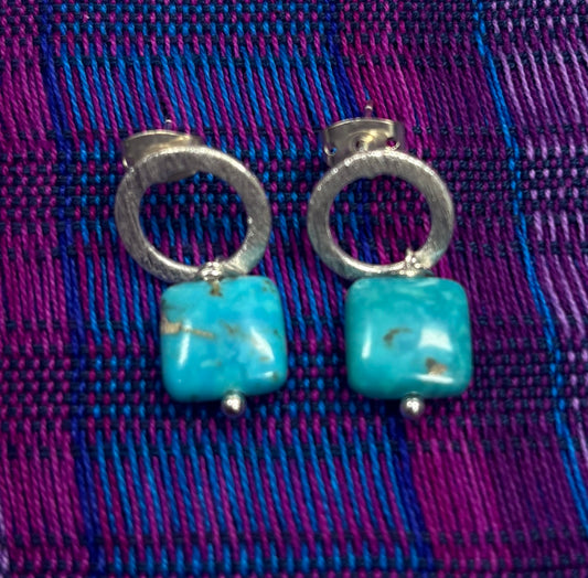 Earrings: Turquoise with Silver Circle Stud