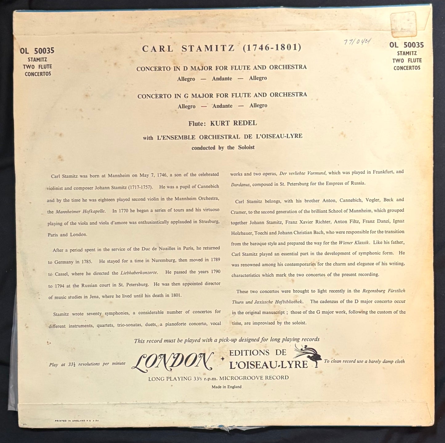 International: Stamitz, Carl  - Editions de Loiseau-Lyre (JK)