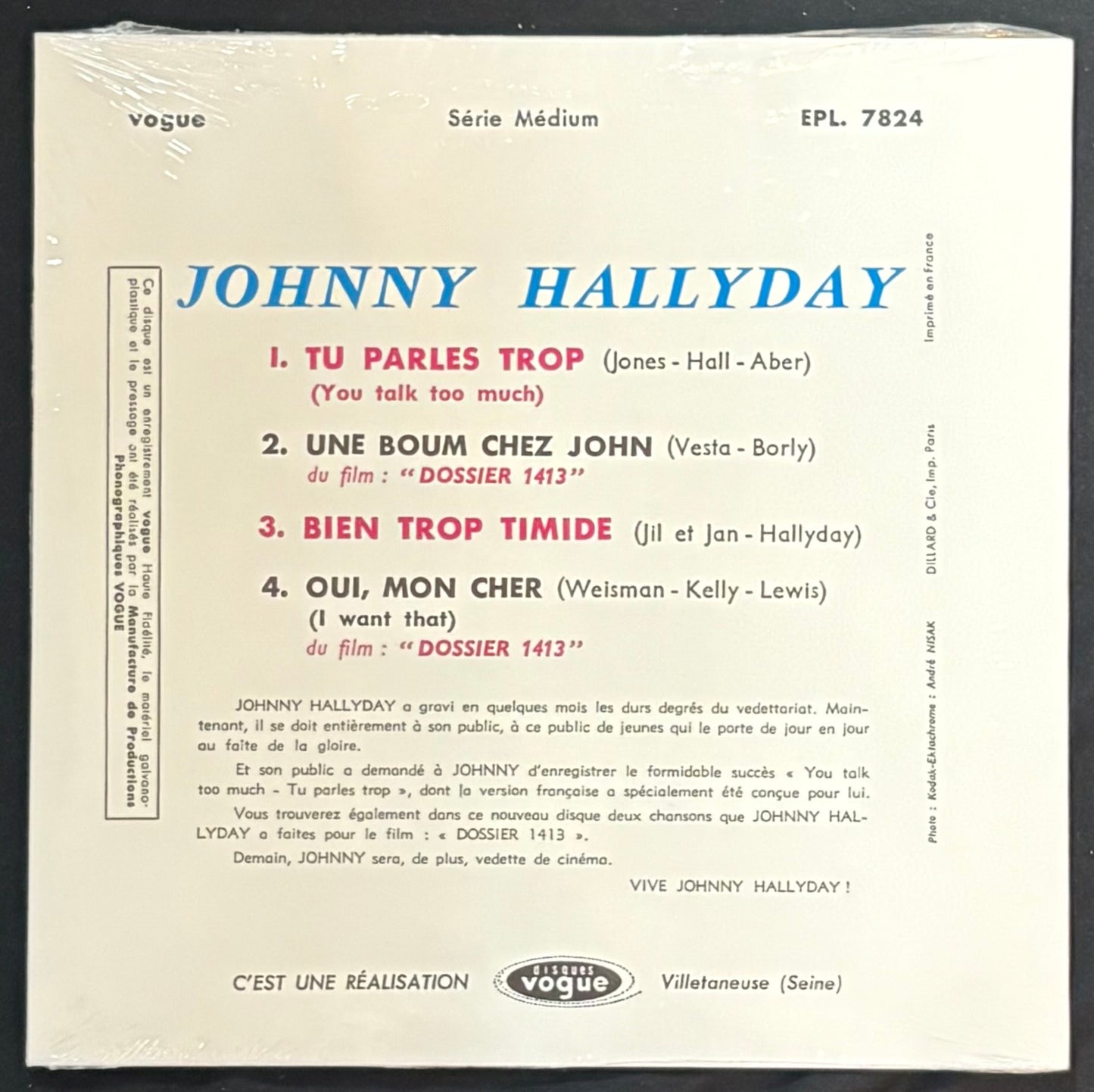 International: 7”  Hallyday, Johnny  - Tu Parles Trop (You Talk Too Much) (JK)
