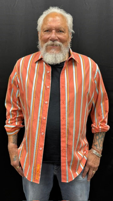 Men's Button Up Shirt/Orange Stripe