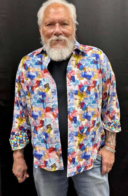 Men's Button Up Shirt/Multi Color Abstract