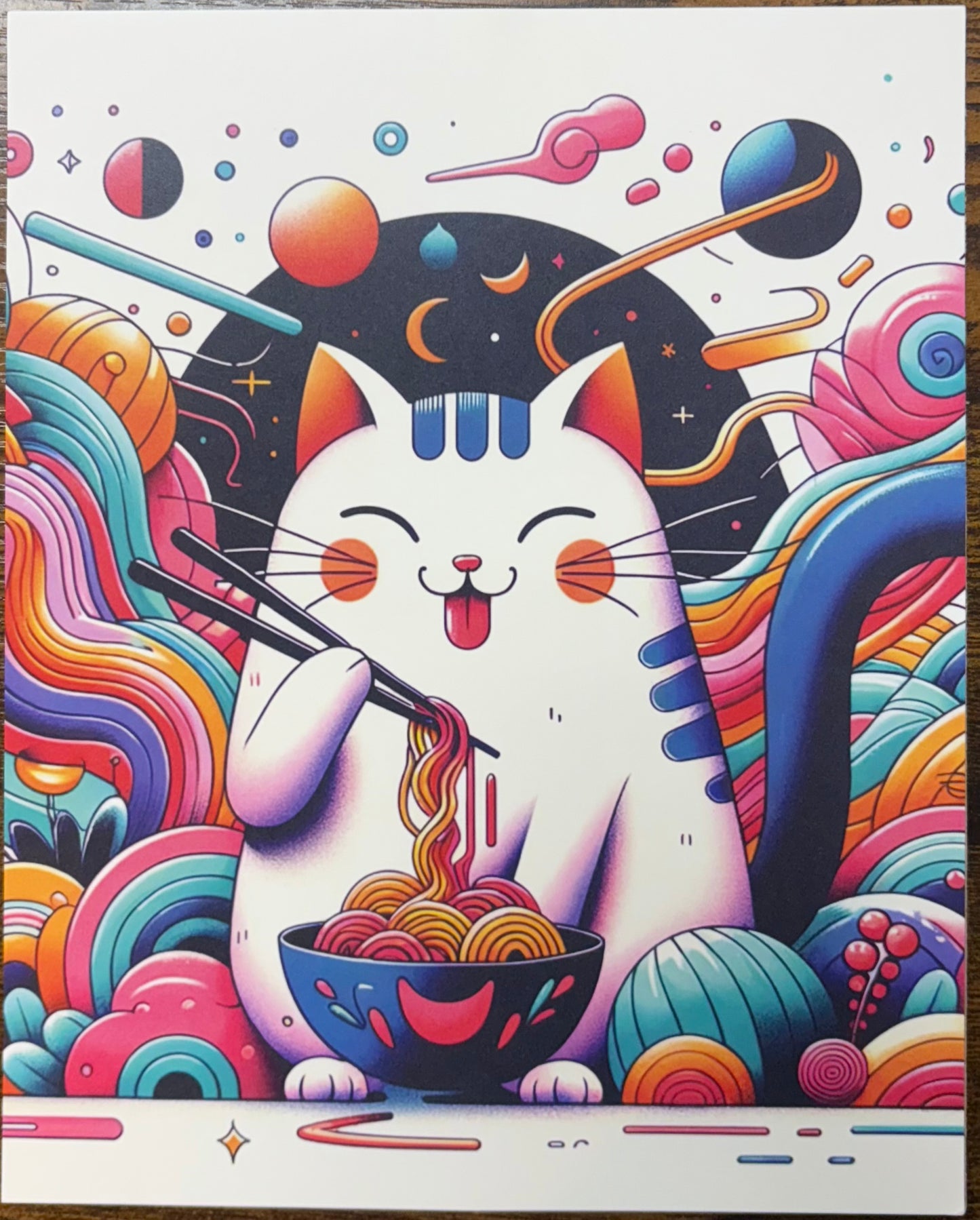 Art Print: Contemporary Cat Print: Vibrant Noodles & Shunsen Natori Minimalism