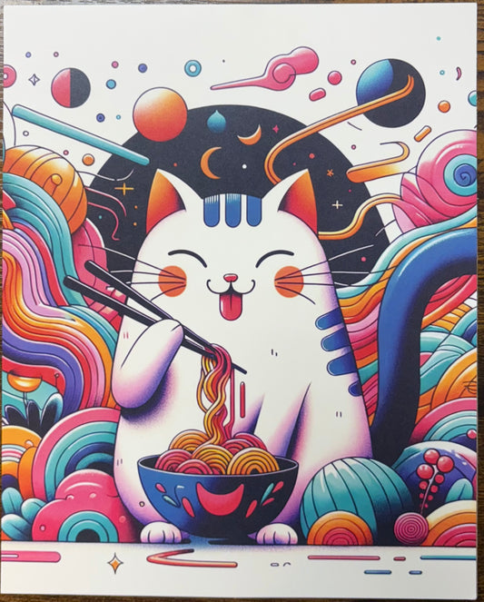 Art Print: Contemporary Cat Print: Vibrant Noodles & Shunsen Natori Minimalism