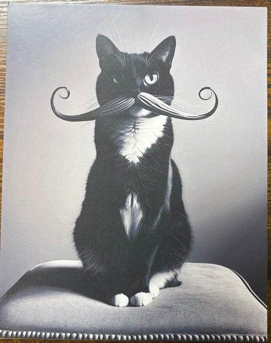 Art Print:  Dali-Mustached Cat in B&W