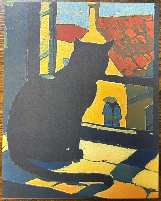 Art Print: Window Sill Black Cat Art