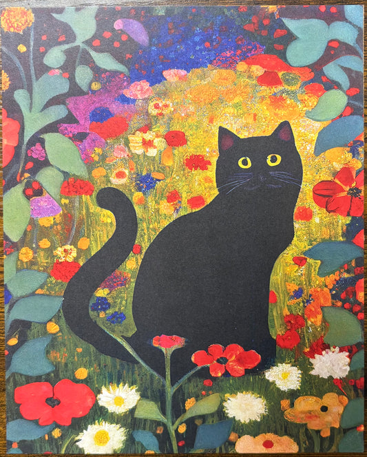Art Print: Gustav Klimt Garden Style Cat Print