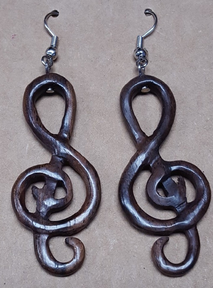 Earrings: Fair Trade Wooden Musical Note and Guitar Shaped