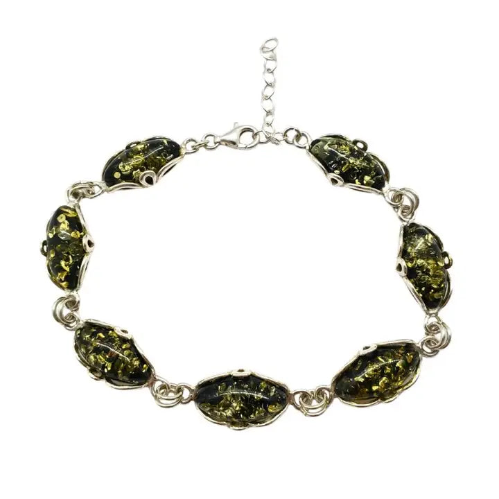 Bracelet: Amber Sterling Silver Link (Green or Citrine)
