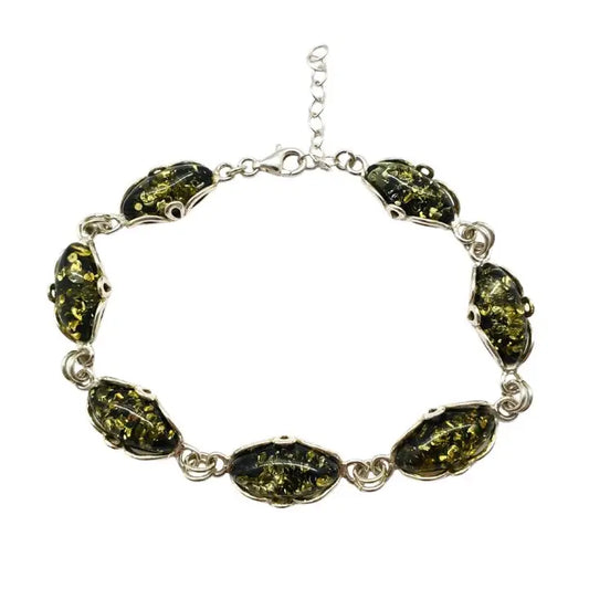 Bracelet: Amber Sterling Silver Link (Green or Citrine)