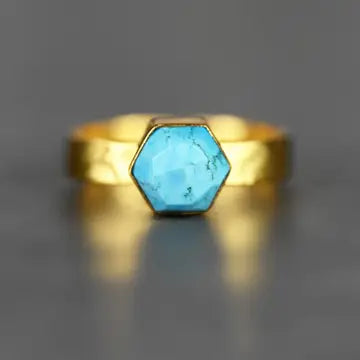 Rings: Turquoise Howlite Hexagon On A Hand Hammered Band
