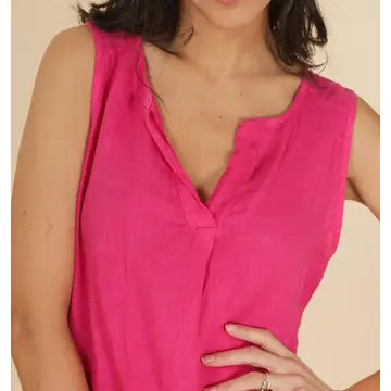 Tank Top: Linen Wide Strap - Black