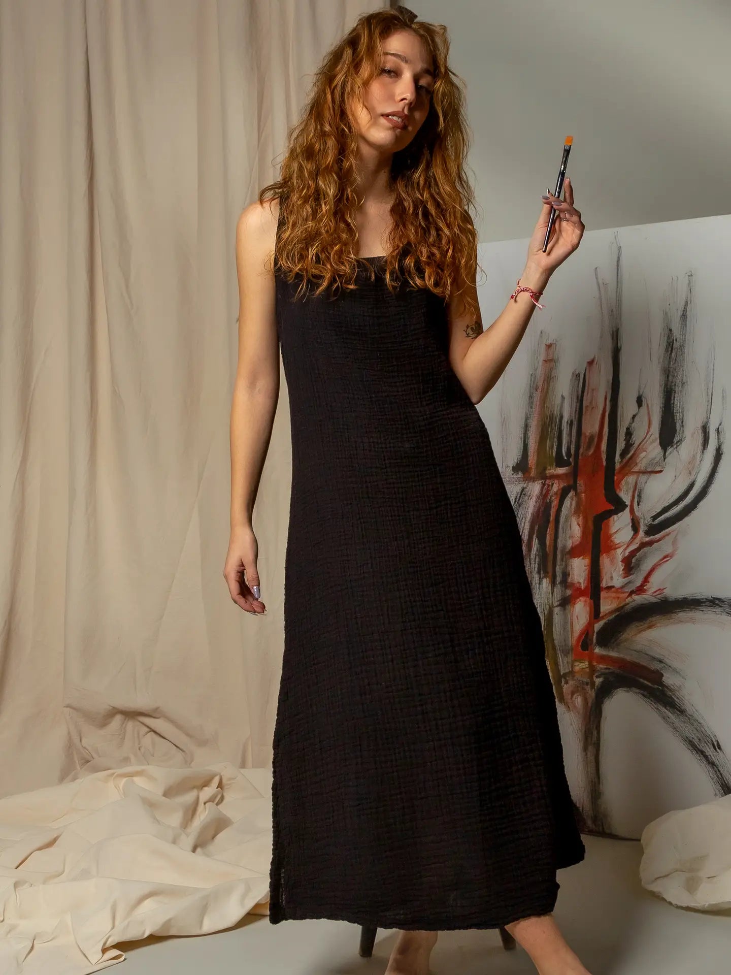 Dress: Double Gauze Black Muslin