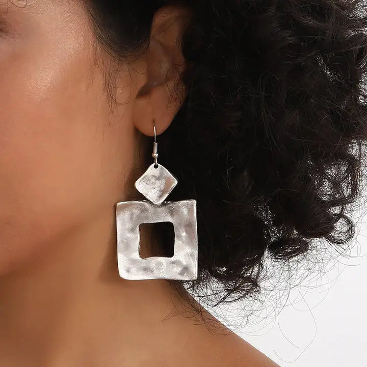 Earrings: Silver Plated Hammered Squares