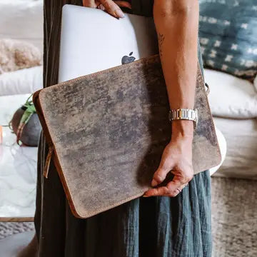 Laptop Bag: Scratched Brown Leather