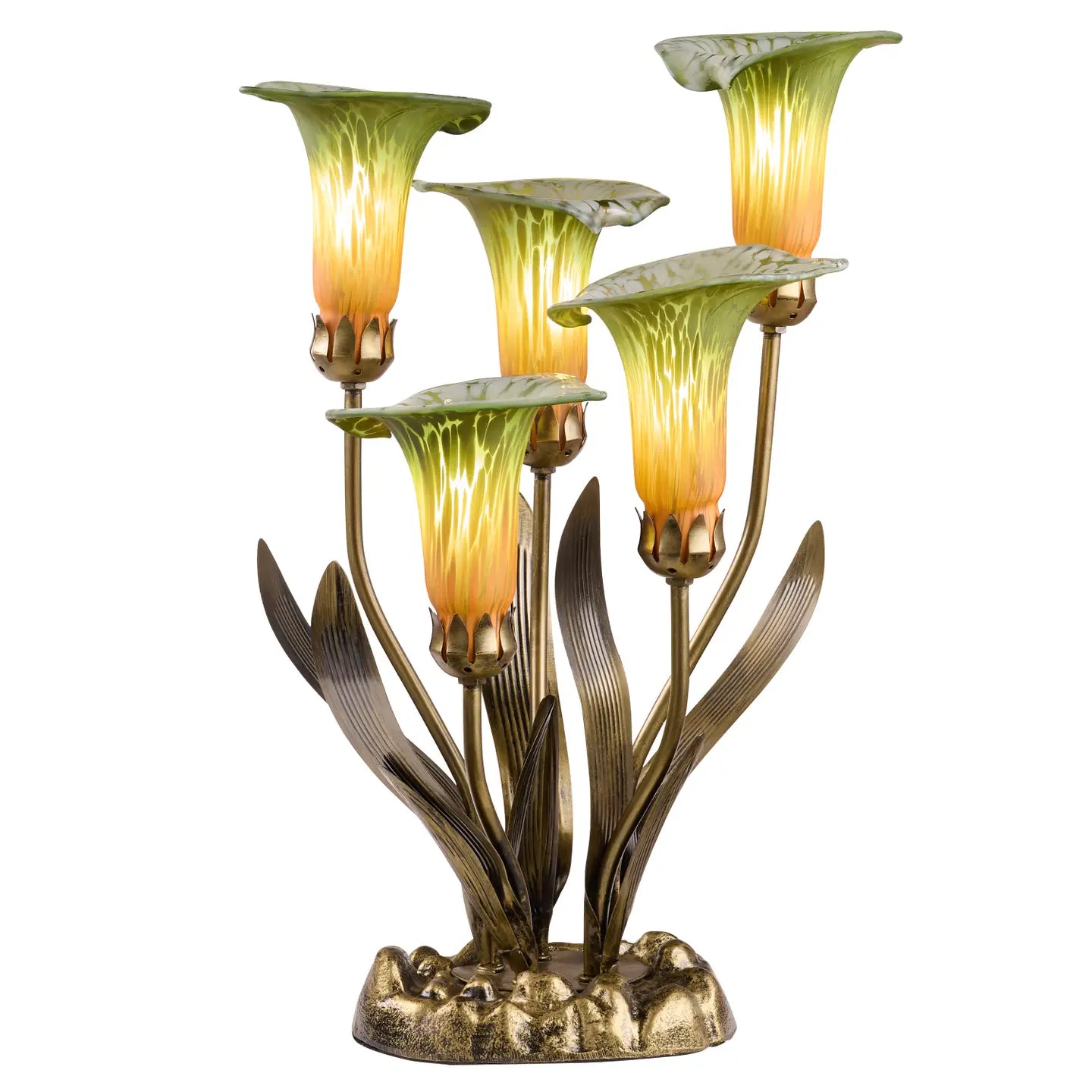 Lamp: Green Hand Blown Glass with 5 Calla Lilies