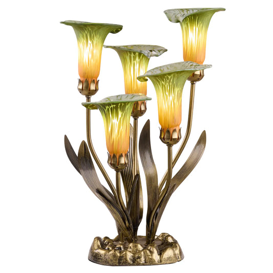 Lamp: Green Hand Blown Glass with 5 Calla Lilies