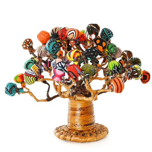 Baobab Tree: Banana Fiber Baobab Tree with Kitenge Cloth Baubles