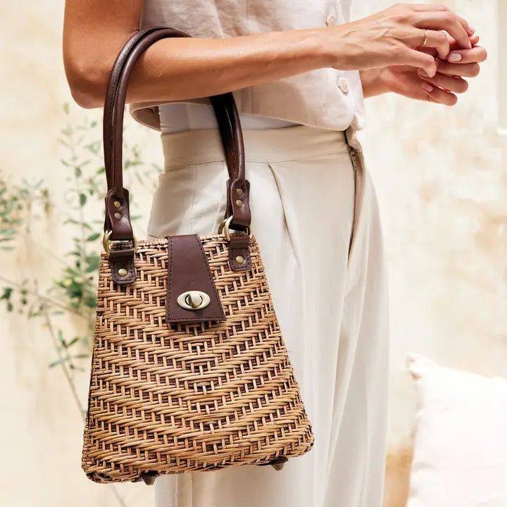 Hangbag: Rattan with Leather Strap