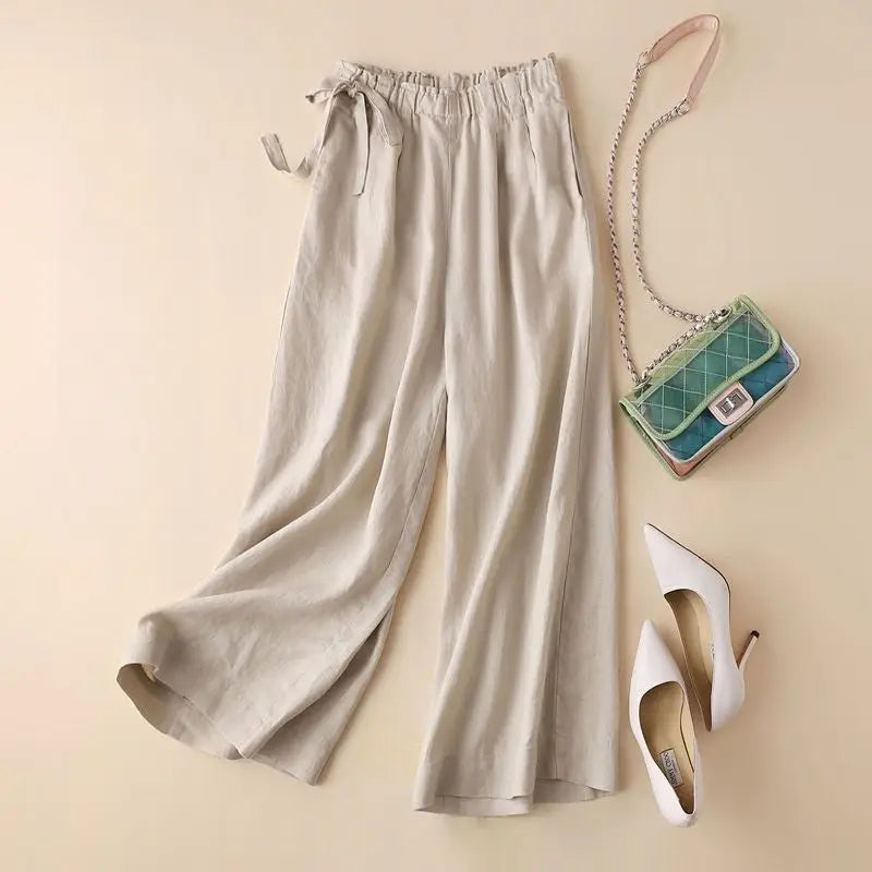 Pants: Cotton and Linen Cropped