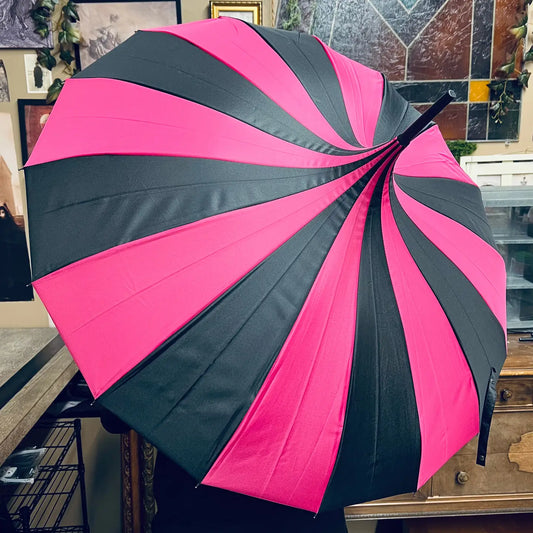 Umbrella: Hot Pink/Black Umbrella - Plain