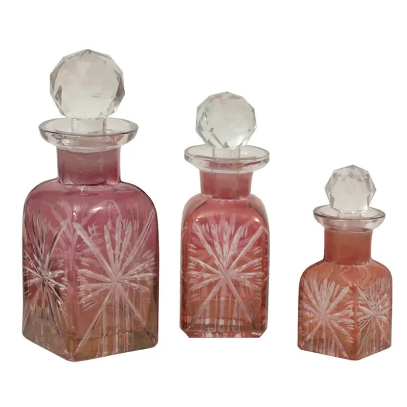 Victorian Hand-Cut Rose Glass Perfume Bottle
